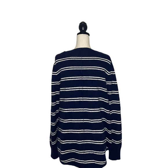 GAP Sweater Navy and White Striped Wool Blend V Neck Oversized Womens Large - Picture 4 of 11